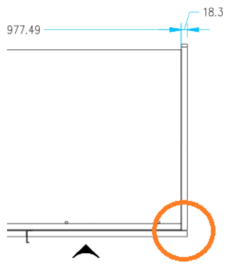 Constructieplan met het zijpaneel gelijk met het corpus